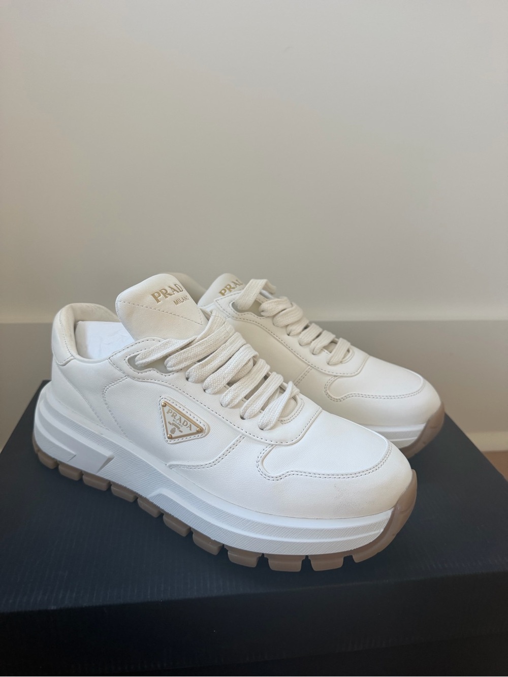 Prada White Prax Platform Leather Sneakers for Women 39/9